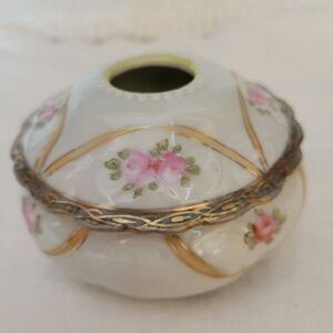 Antique Nippon Hair Receiver Hand Painted "E E" Japan Victorian Roses gold gild